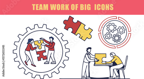 Team work set of vector icons
