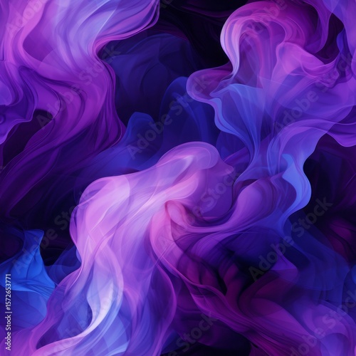 Swirling, translucent waves of purple, pink, and blue blend seamlessly to create a fluid, ethereal abstract seamless pattern for creative design