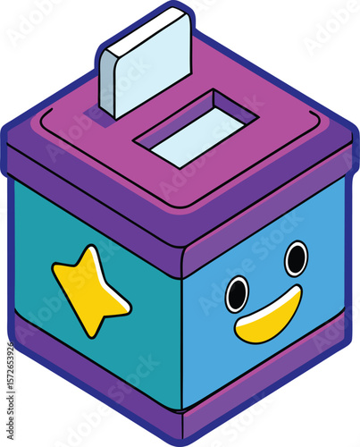 Cheerful cartoon cube with star and smiling face vector
