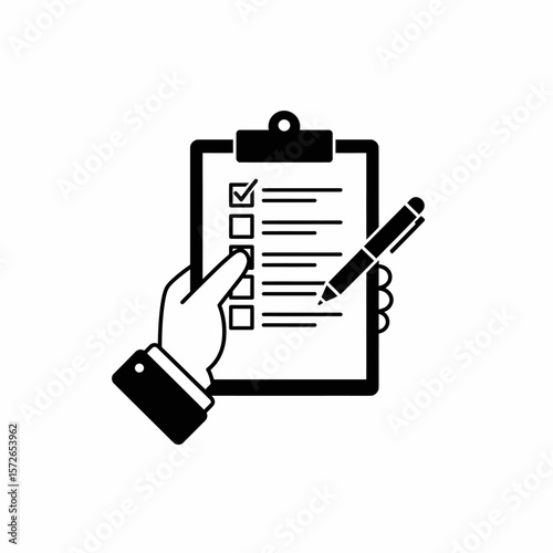 Hand holding clipboard with checklist and pen, indicating task completion or planning.