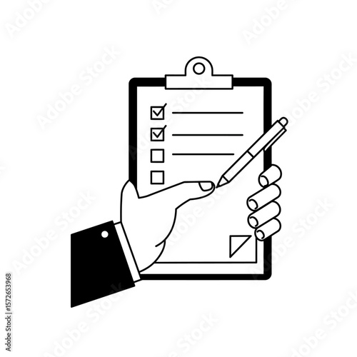 A hand holding a clipboard with a checklist and pen, ready for tasks.