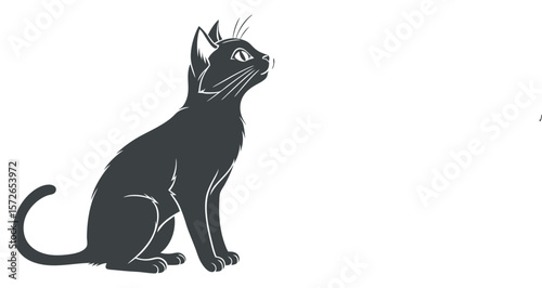 Dark Gray Cat Silhouette Sitting Profile View vector