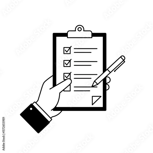A hand holding a clipboard with a checklist and pen, ready for marking tasks.