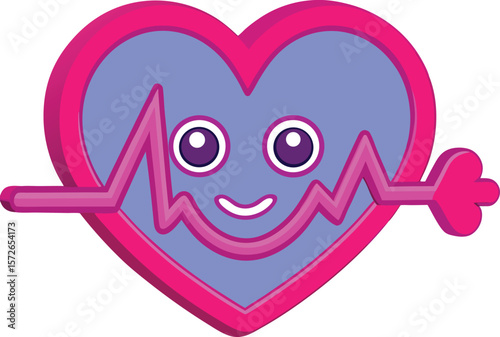 Cheerful heart with electrocardiogram health medical pulse
