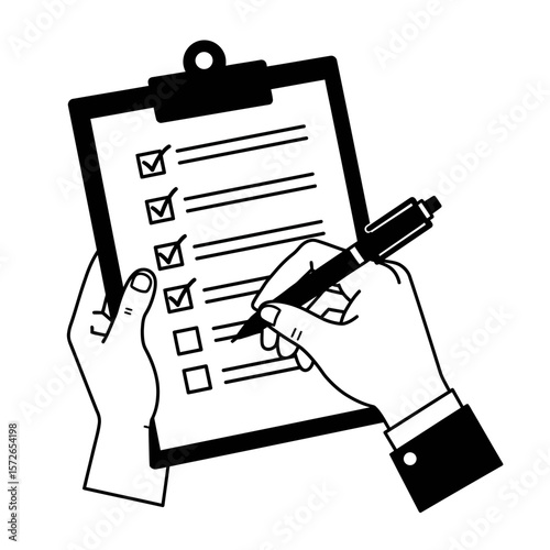 A person's hands holding a clipboard, writing on a checklist.