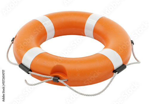 Isolated Orange Lifebuoy with Rope for Water Safety