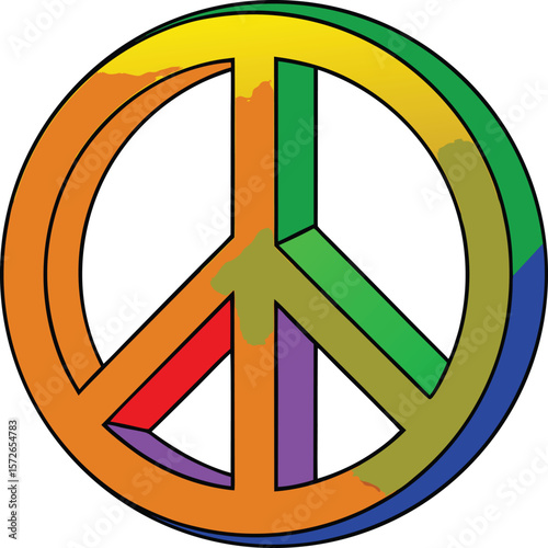 Colorful peace symbol with rainbow gradient and textured accents abstract