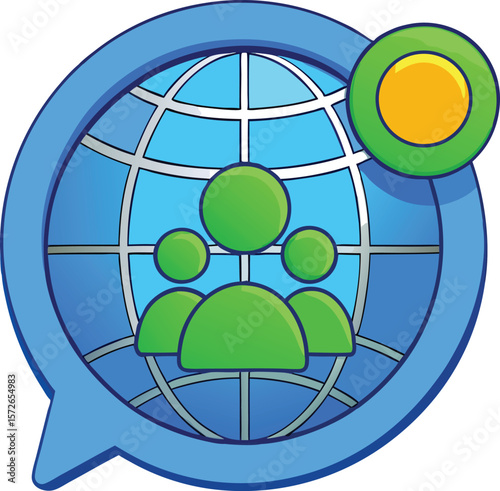 Global network with people icons and notification symbol globe communication