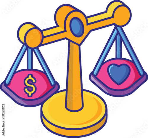 Golden scales balancing money and heart balance dollar