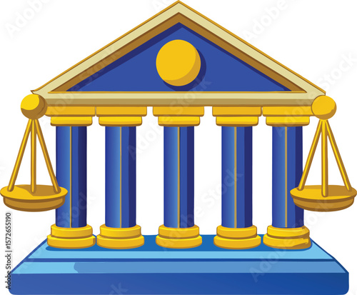 Golden scales blue columns justice building balance court vector