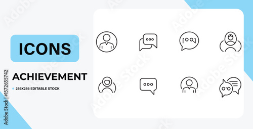 Achievement Icons Simple Line Art Graphics for Success, Communication, and Teamwork