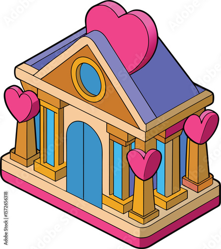 Pink heart building with blue and purple accents vector