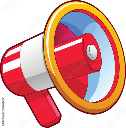 Red white megaphone yellow blue accents announcement communication vector