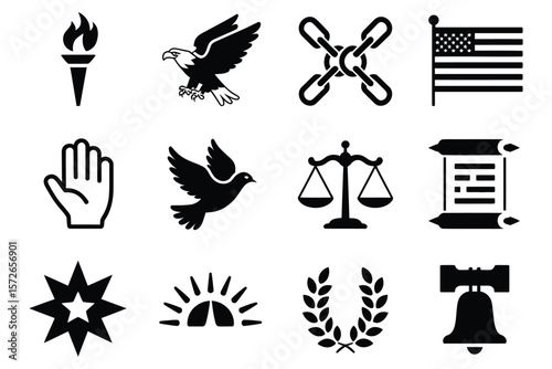 American symbol icons eagle and flag in black and white
