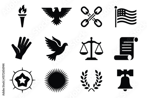 American symbol icons in black and white
