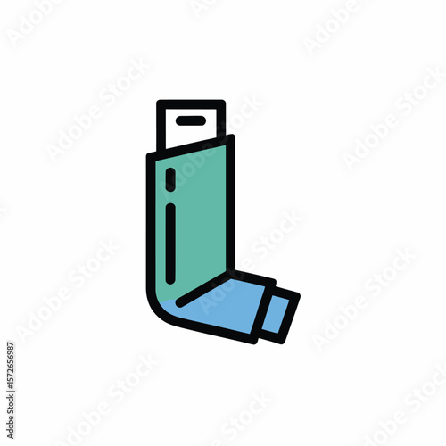 Minimalist Icon Illustration of a Teal and Light Blue Inhaler Medical Device for Asthma or Respiratory Treatment Healthcare Symbol
