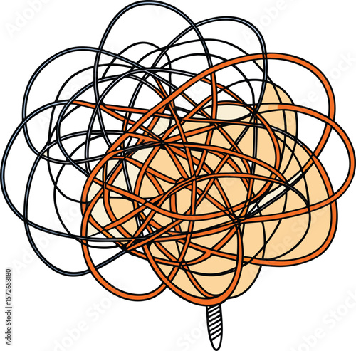 Abstract Vector of Tangled Wires Forming a Thought