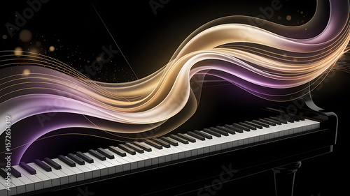 Grand Piano Symphony in Gold and Lavender A Modern Music Masterpiece with Ethereal Flow and Gleaming Keys