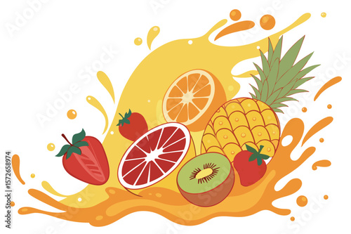 Tropical Fruit Splash Pineapple Orange Kiwi Strawberry