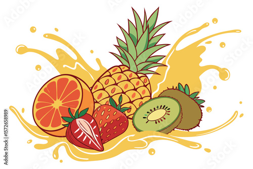 Tropical Fruit Splash Pineapple Orange Kiwi Strawberry