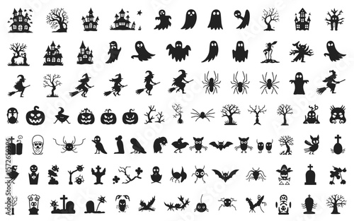 “Halloween Vector Elements Silhouette Mega Set: Bats, Pumpkins, Ghosts, Witches & More”

