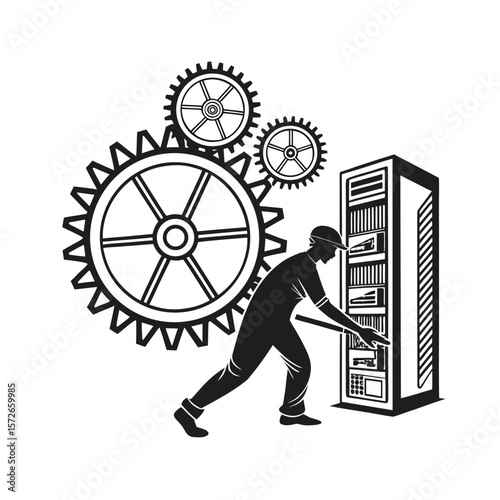 AI Mainframe Core with Rotating Data Wheels Vector