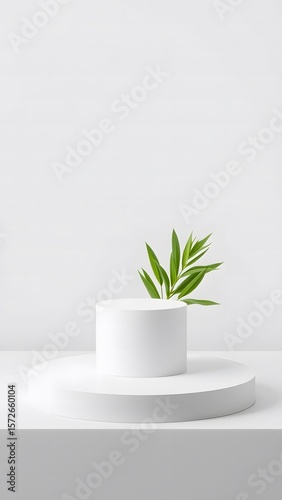 Wallpaper Mural "Tiered White Podium with Fresh Green Leaves" Torontodigital.ca