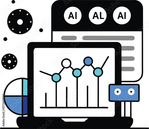 AI Prediction Screen with Data Particles Vector Design