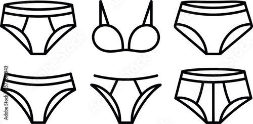 Vector Underwear Icons: Simple Line Art, Minimalist Style