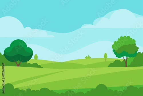 Vast Green Field With Soft Grass And A Few Low Bushes
