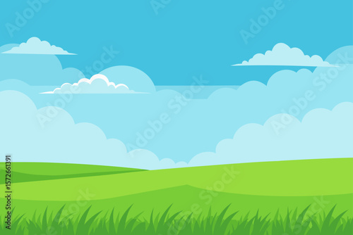 Vast Field Covered With Fresh Green Grass Under A Clear Sky