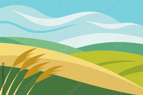 Rolling Hills With Tall Grass Swaying Gently In The Wind