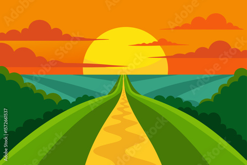 Pathway Through Green Farmland Under Vibrant Summer Light