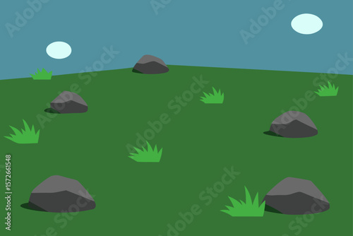 Rocky Grassland With Patches Of Green Tussock Grass