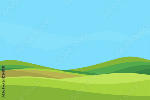 Open Grassy Plains With Gentle Hills And Clear Blue Sky