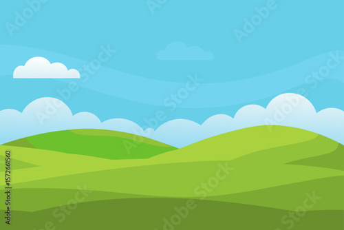 Open Grassy Plains With Gentle Hills And Clear Blue Sky