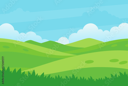 Open Grassland With Fresh Green Grass And Soft Rolling Hills