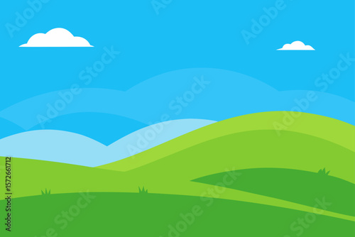 Grassy Hills Rolling Under A Bright Blue Sky No Clouds