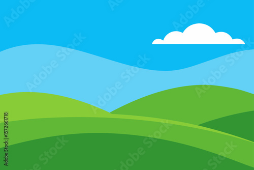 Grassy Hills Rolling Under A Bright Blue Sky No Clouds