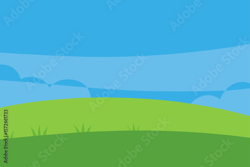 Grassy Field With Gentle Slopes And Blue Sky No Clouds