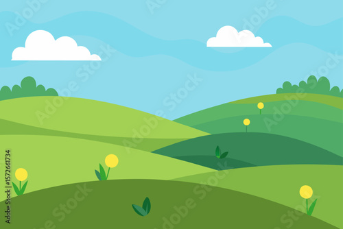 Grassy Field With Soft Shadows And Rolling Hills