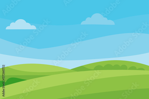 Grassy Field With Gentle Slopes And Blue Sky No Clouds