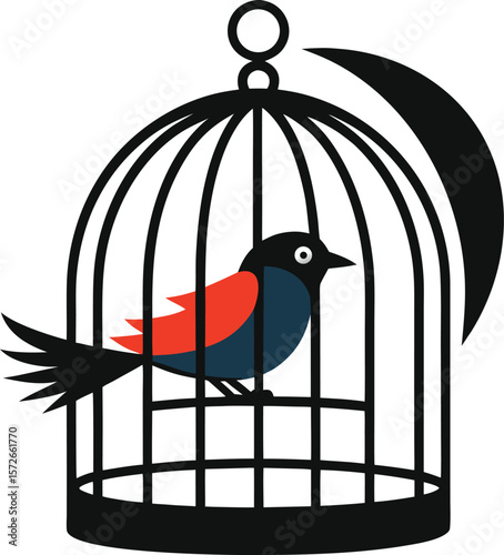 Bird Escaping from a Cage Shaped Head White Art