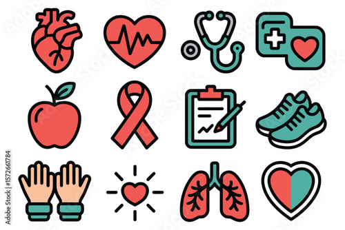 Healthy lifestyle vector icons set

