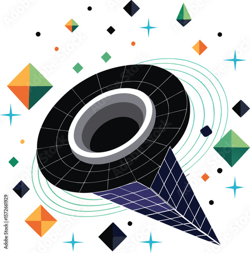 Black Hole Sucking in Geometric Shapes White Clean