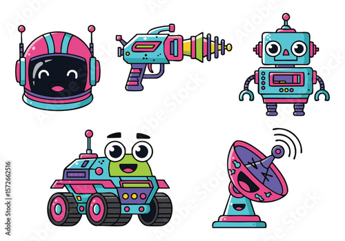 Pixel Art Robots: Space Explorers & Tech Gadgets – Retro Futuristic Illustrations