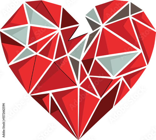 Broken Heart Made of Geometric Shards White Clear