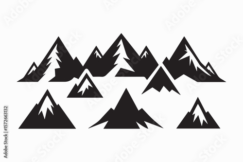 mountain icon set silhouette vector