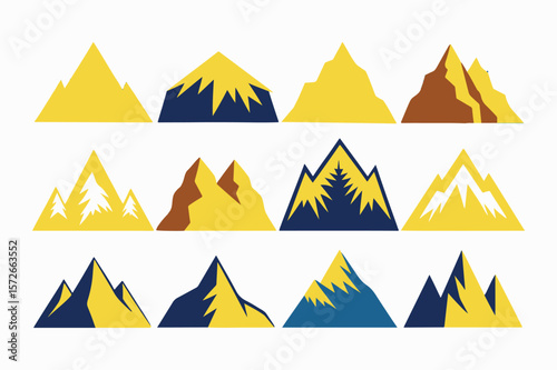 mountain icon set silhouette vector