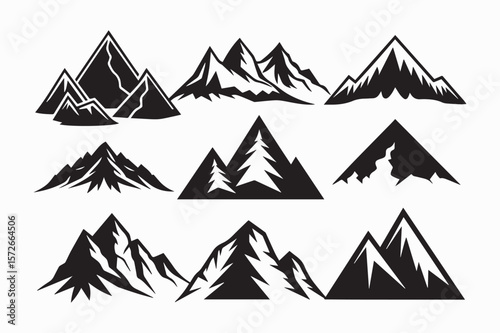 mountain icon set silhouette vector